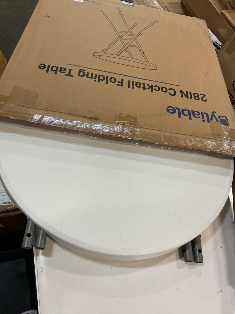 Condition photo showing Good Condition for 28in Cocktail Table White High Top Folding, Round Portable Bar Height Folding Table with Removable Legs, Indoor Outdoor Banquet for Parties, Commercial, Speech, School