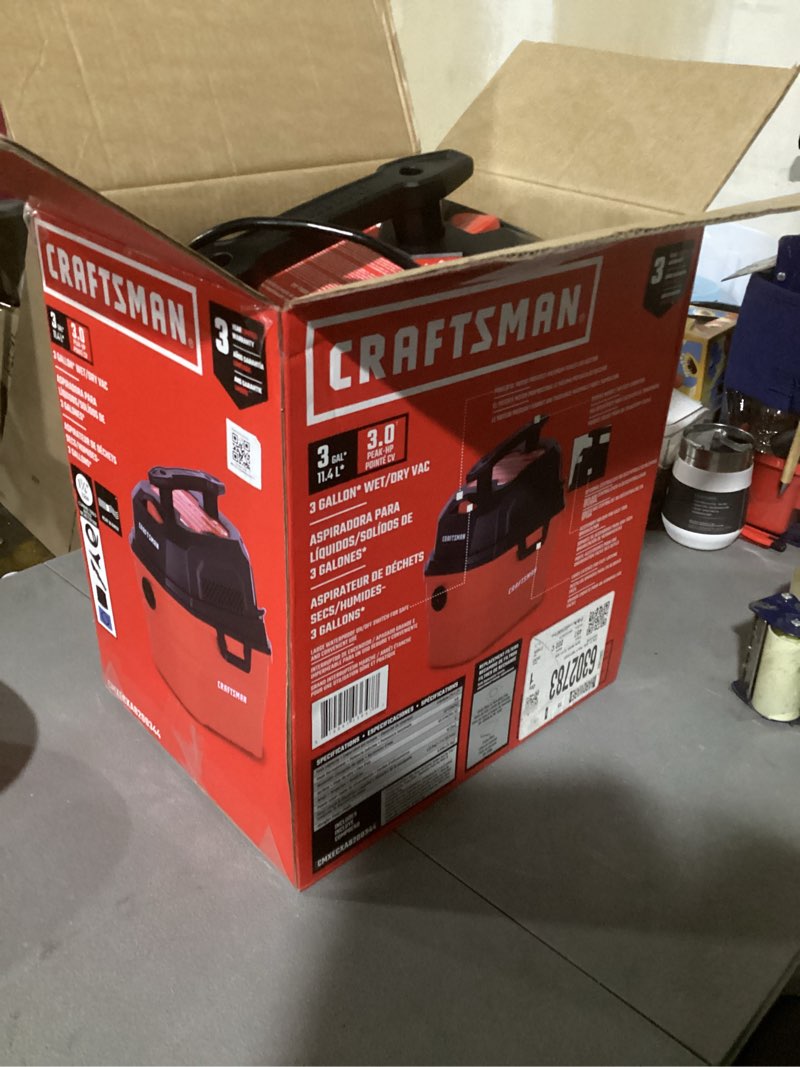 Condition photo showing Good Condition for craftsman 3-gallon 3 hp corded wet/dry shop vacuum with accessories included