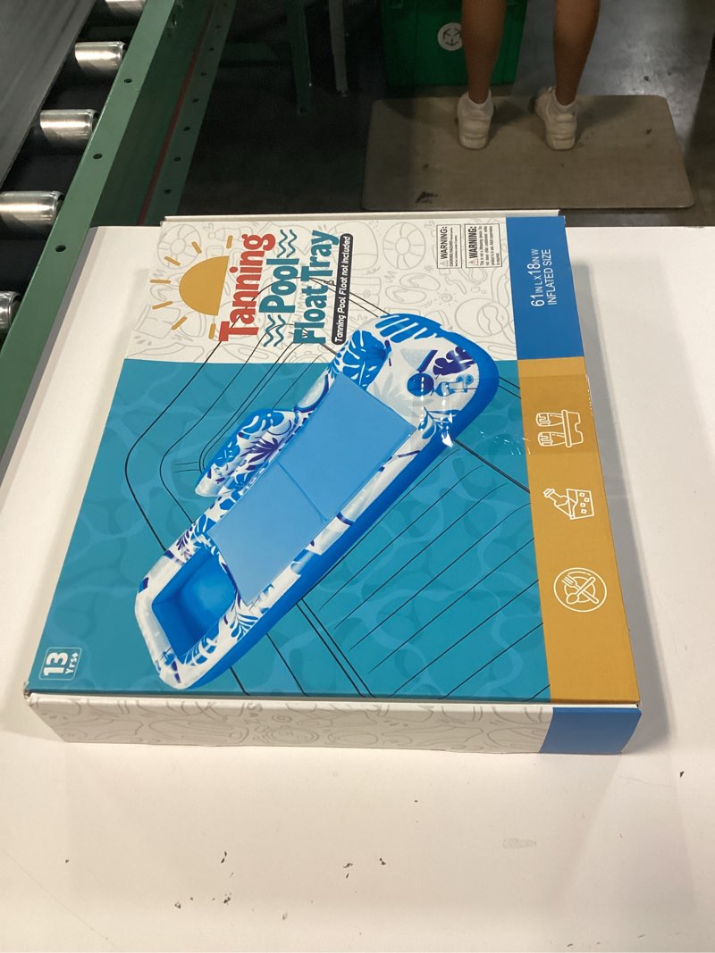 Condition photo showing New/Like New for ayeboovi extra large inflatable tanning pool float tray - 61" l x 18" w non-slip sunbathing bed tray with cooler ice bar for tanning lounge raft & blow up suntan tub pool stuff party gifts blue & white tropical print