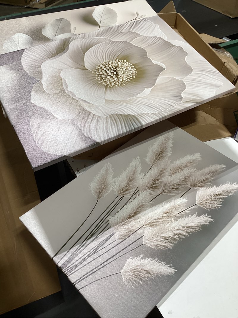 Condition photo showing As Is for tueasky 3 piece canvas wall art floral wall decor neutral pictures flower art prints botanical paintings beige artwork for bedroom living room neutral flower wrapped canvas 12x16in