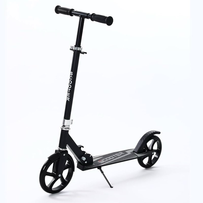 Scooters for Kids 8-12, Teens & Adults - Lightweight, Foldable, 8-Inch Big Wheels, Hand Brake & Bell, 4 Adjustable Height Levels, 240 lbs Max Load, Perfect for School, Campus and Park Rides Black