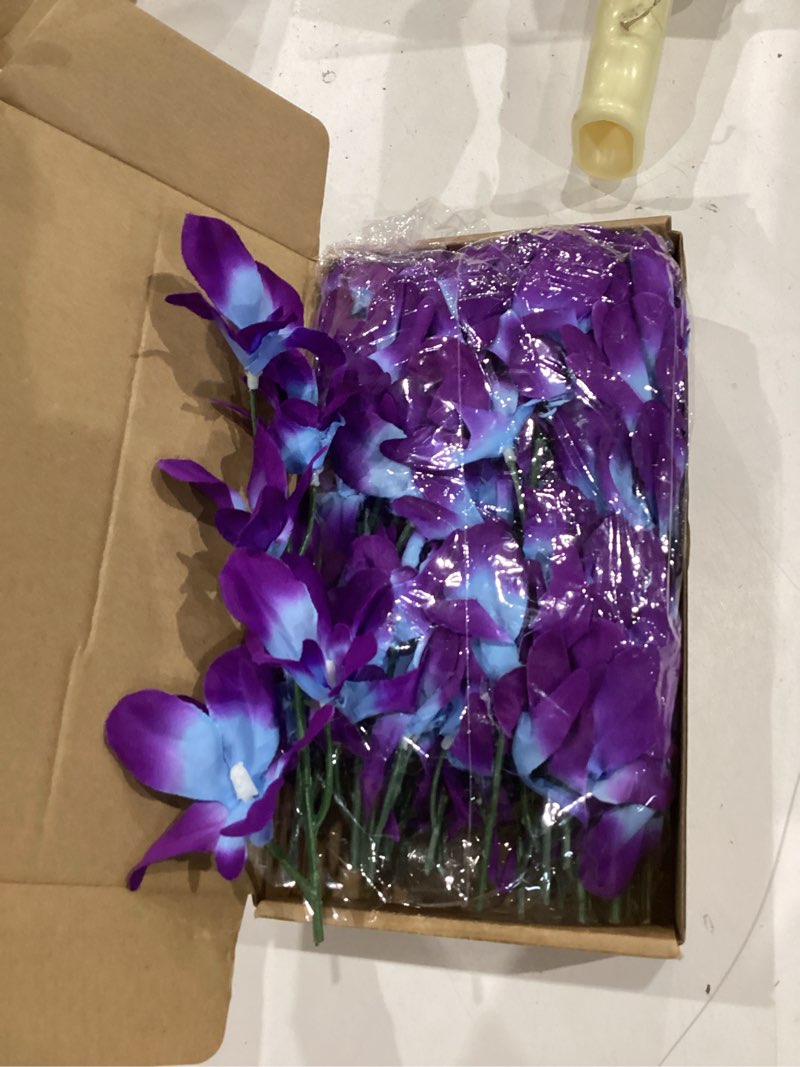 Condition photo showing Good Condition for purple faux vanda orchid, real touch artificial flowers, 23.6" faux orchid flowers purple 7 blooms for home & office decor (3pcs,deep purple) deep purple(3pcs)