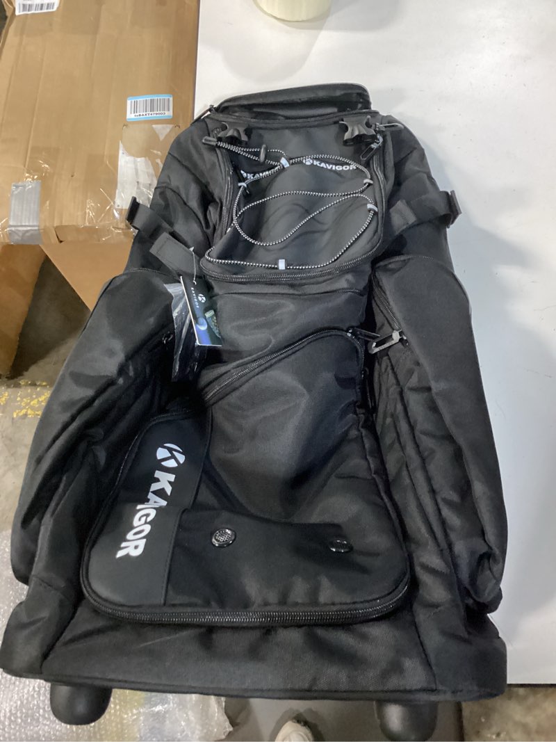Condition photo showing New/Like New for kavigor rolling baseball bag with wheels, 60l capacity softball bag holds 4 bats for boys and girls, youth equipment bag with shoe compartment black
