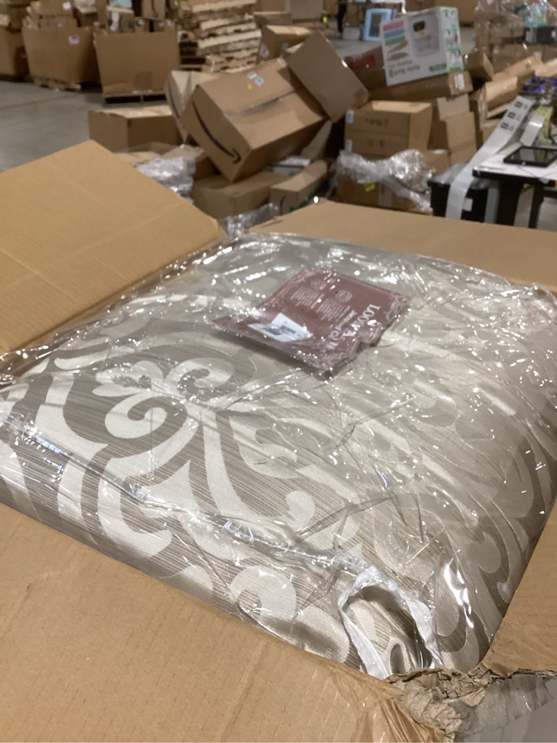 Condition photo showing As Is for Loom and Mill Elegant Queen Comforter Set 9-Piece, Luxury Damask Jacquard Bedding Sets, All Season Comforter with Euro Shams, Bedskirt, Filled Decorative Pillows(Beige, Queen) Queen Beige