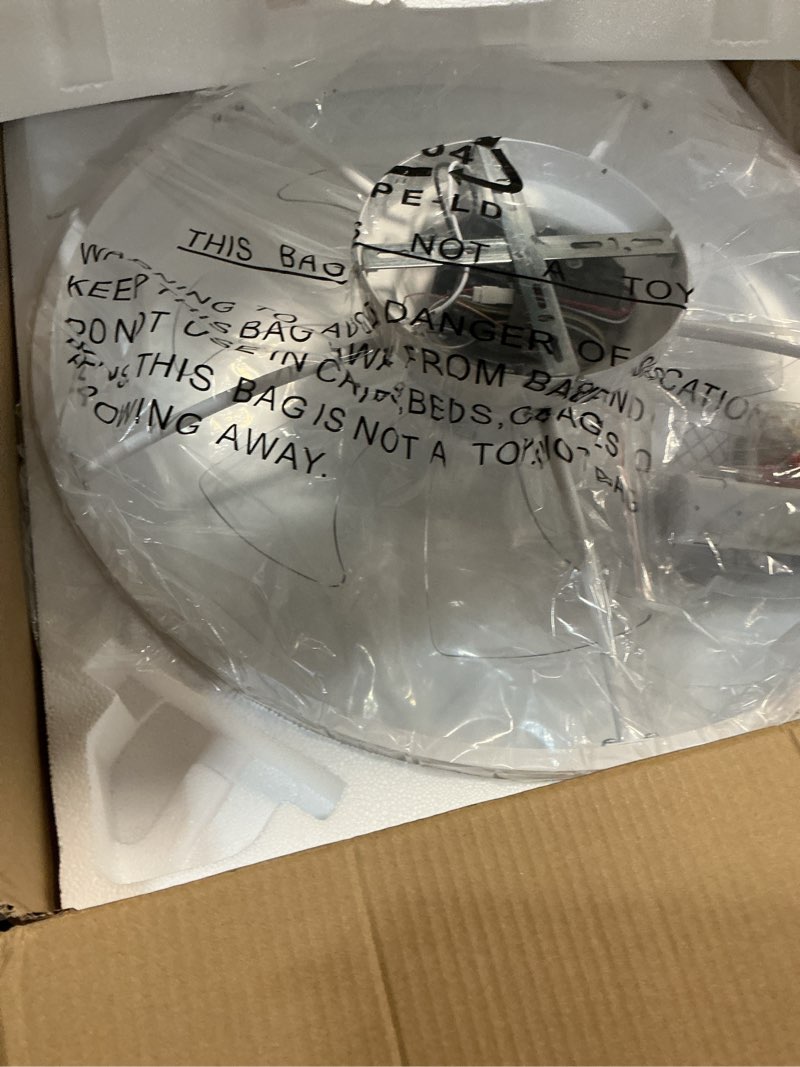 Condition photo showing New/Like New for VOLISUN Low Profile Ceiling Fans with Lights and Remote, 23.6in Fandelier Ceiling Fan with Light, 3000K-6500K Dimmable Bladeless LED Fan Light, White Flush Mount Ceiling Fans with Lights for Bedroom White 23.6 INCH