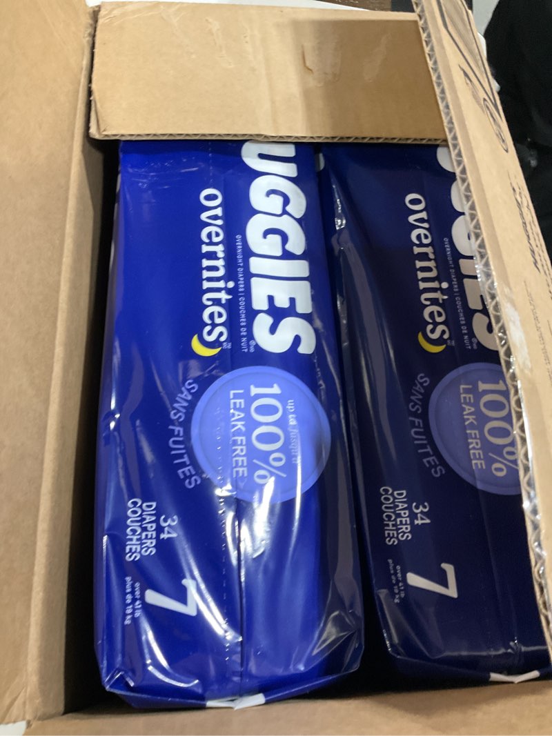 Condition photo showing Good Condition for Huggies Size 7 Overnites Baby Diapers: Overnight Diapers, Size 7 (41+ lbs), 68 Ct (2 Packs of 34), Packaging May Vary Size 7 68
