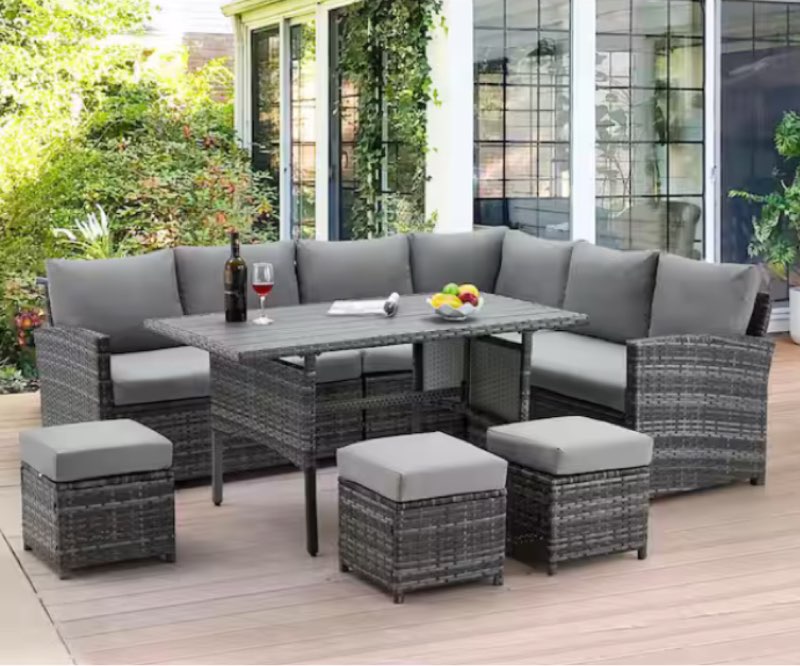 7-Piece Wicker Patio Conversation Set with Gray  (Incomplete, Box 1/3 )