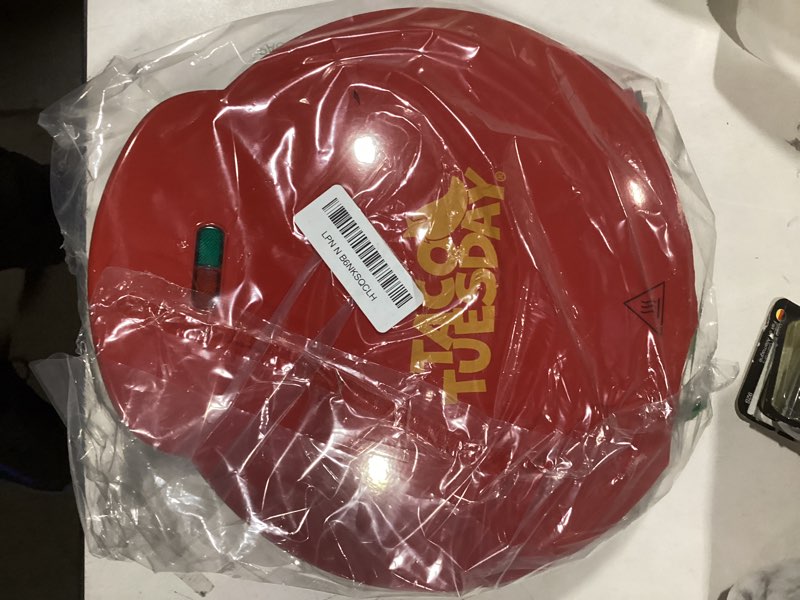 Condition photo showing As Is for Taco Tuesday Deluxe 10-inch 6-Wedge Electric Quesadilla Maker with Extra Stuffing Latch, Red 10-Inch Quesadilla Maker