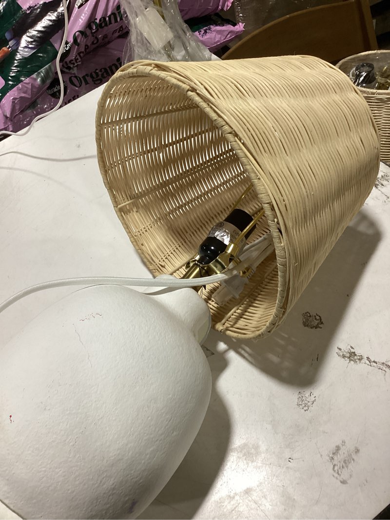 Condition photo showing Good Condition for 18.5"x11" ceramic table lamp with rattan shade white - threshold™ designed with studio mcgee: nightstand wicker lighting