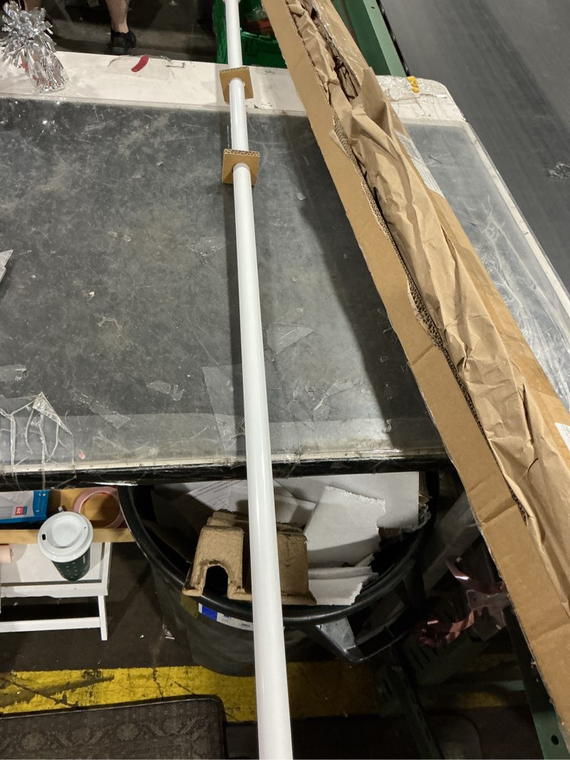 Condition photo showing As Is for amazon basics no drilling spring tension curtain rod, easy to install, adjustable 54-90" width, sturdy, white, classic finial white 54-90" indoor