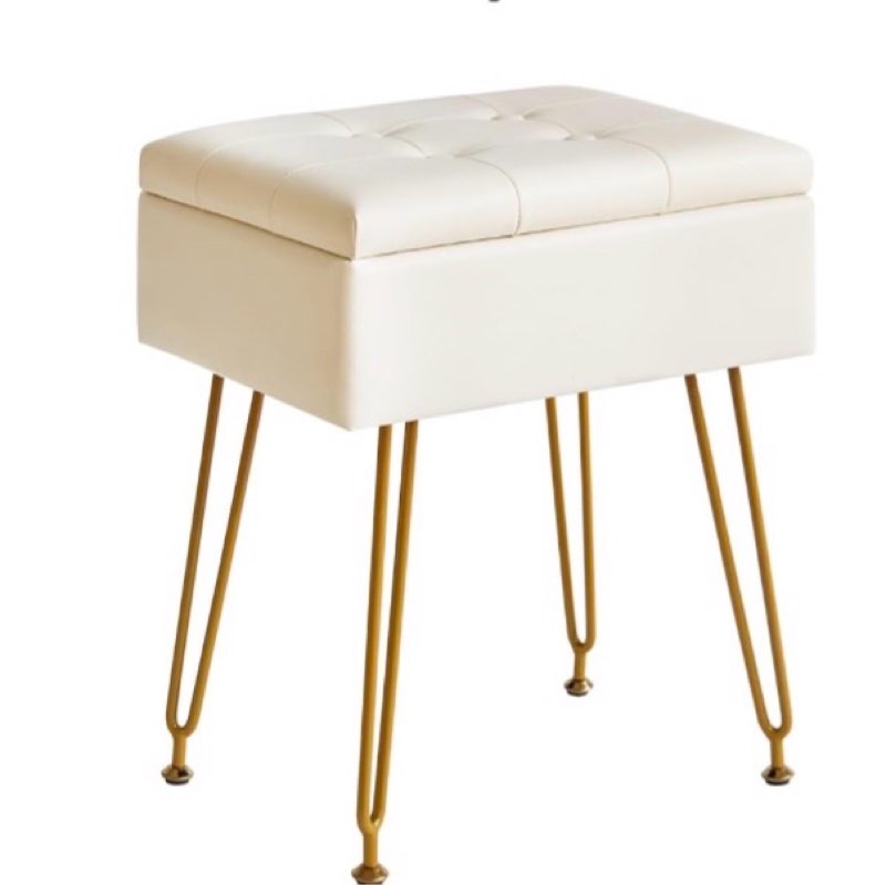 ibuyke stool chair with storage space, footrest footstool ottoman, small side table, with 4 metal legs, with anti-slip feet, for makeup room, bedroom, black, faux fur lg-50b with storage black