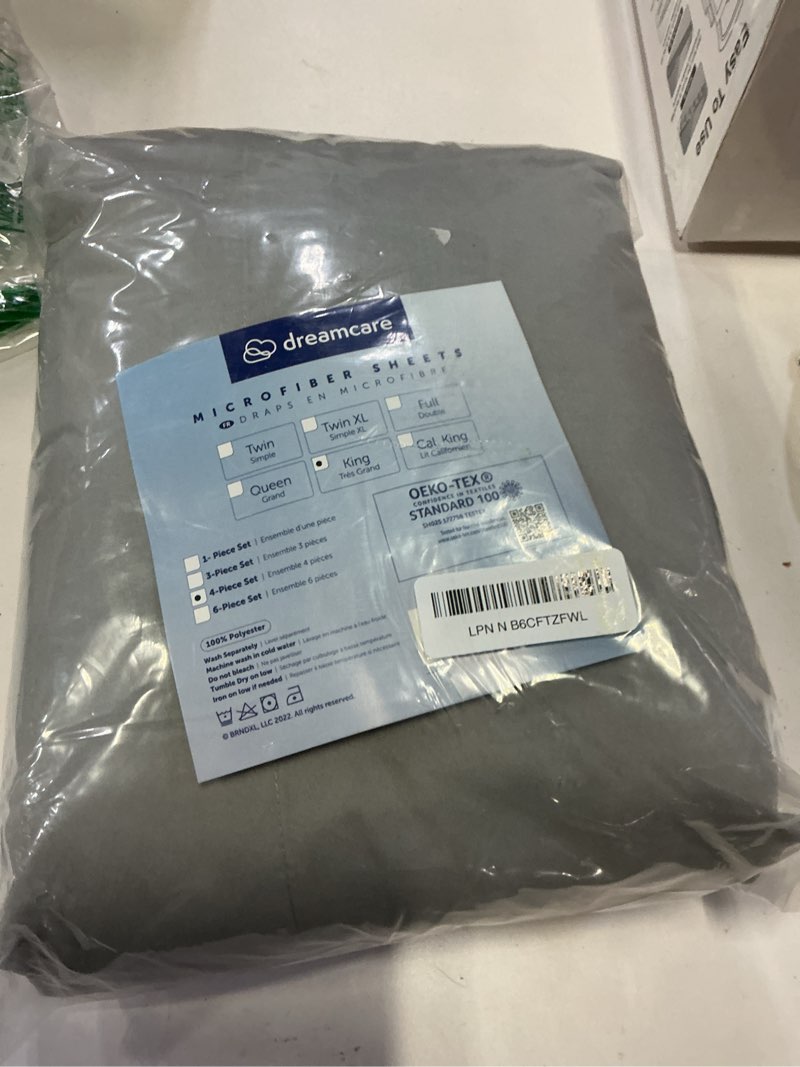Condition photo showing New/Like New for dreamcare king size sheets set – 4 pcs cooling sheets – up to 21” deep pocket king sheet set – hotel luxury sheets & pillowcases – superior softness 100% fine microfiber with side pocket – light gray king – extra deep 06 - light gray