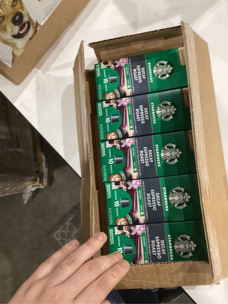 Condition photo showing New/Like New for Starbucks by Nespresso Original Line, Decaf Espresso, Dark Roast, 50-count Espresso Pods Decaf Espresso 10 Count (Pack of 5)