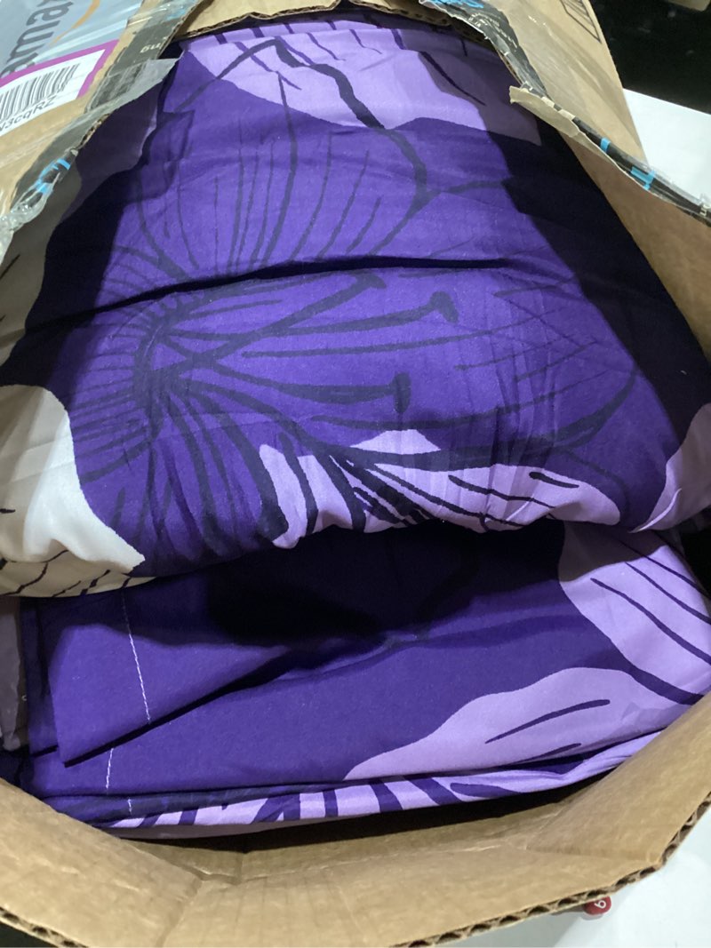 Condition photo showing As Is for similar to stock photo menghomeus comforter set dark purple floral bedding comforter sets - soft microfiber bed set for all season 3 piece botanical flowers comforter, pillowcases californa dark purple