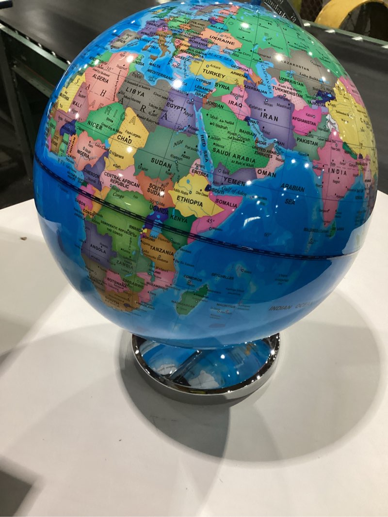 Condition photo showing New/Like New for 12" Illuminated World Globe for Children & Adults, Globe Lamp with World Map for Kids, Stable Heavy Metal Base, Interactive STEM Learning Gift & Night Light Blue 12 inch