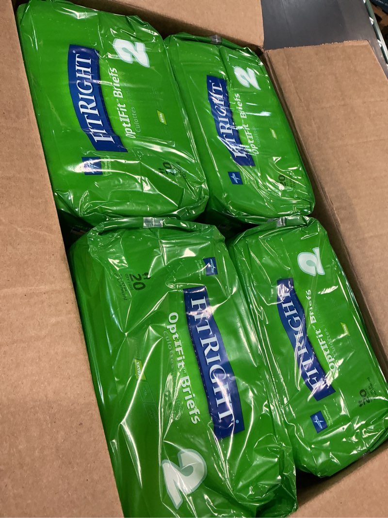 Condition photo showing New/Like New for fitright heavy absorbency adult diapers, fsa/hsa eligible, 4 bag, 80 ct, size xl/xxl, 51\" - 70\" waist, incontinence protection for men and women, disposable, moisture wicking, leak protection