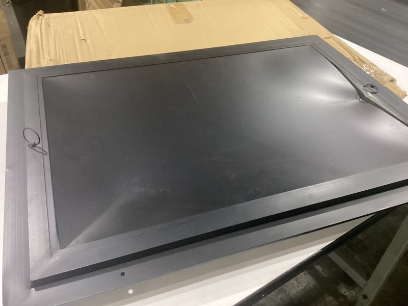 Condition photo showing As Is for crawl space access door, exterior 29.5" x 21.7", opening 27.0" x 19.1", powder-coated aluminum, sturdy panel, rust resistant, heat-resistant, pull ring, easy access