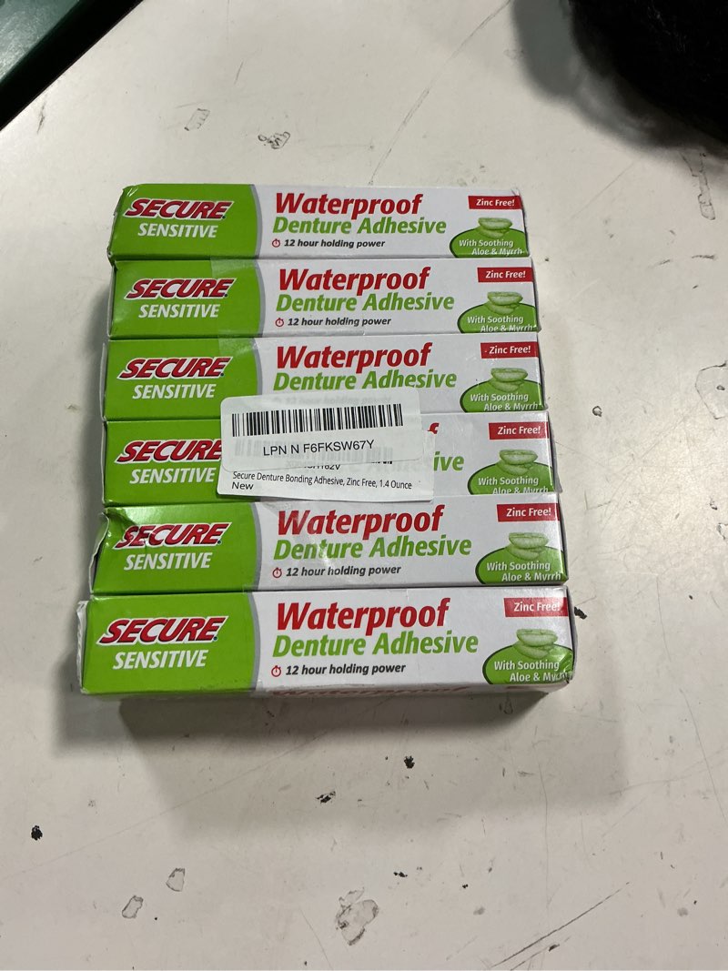 Condition photo showing New/Like New for (expiry date:2029/10)6 pack,secure sensitive denture adhesive cream, zinc free glue, 1.4 oz, 6 pack | aloe vera & myrrh to nourish your gums - uppers, lowers & partials - waterproof & zinc free - less adhesive, more hold 6 sensitive