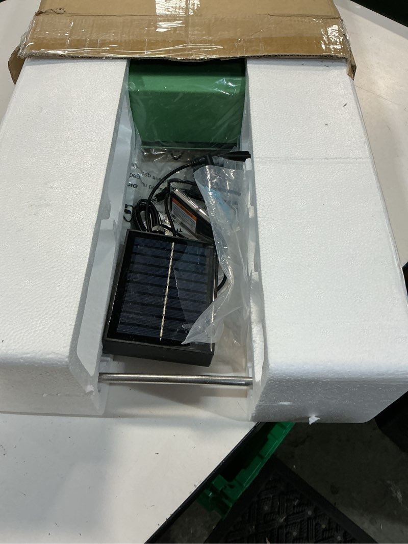 Condition photo showing New/Like New for automatic chicken coop door, solar powered door opener with timer & light sensor, 4 modes ip65 external 2000mah power supply connection with remote control & anti-pinch function for family, farms