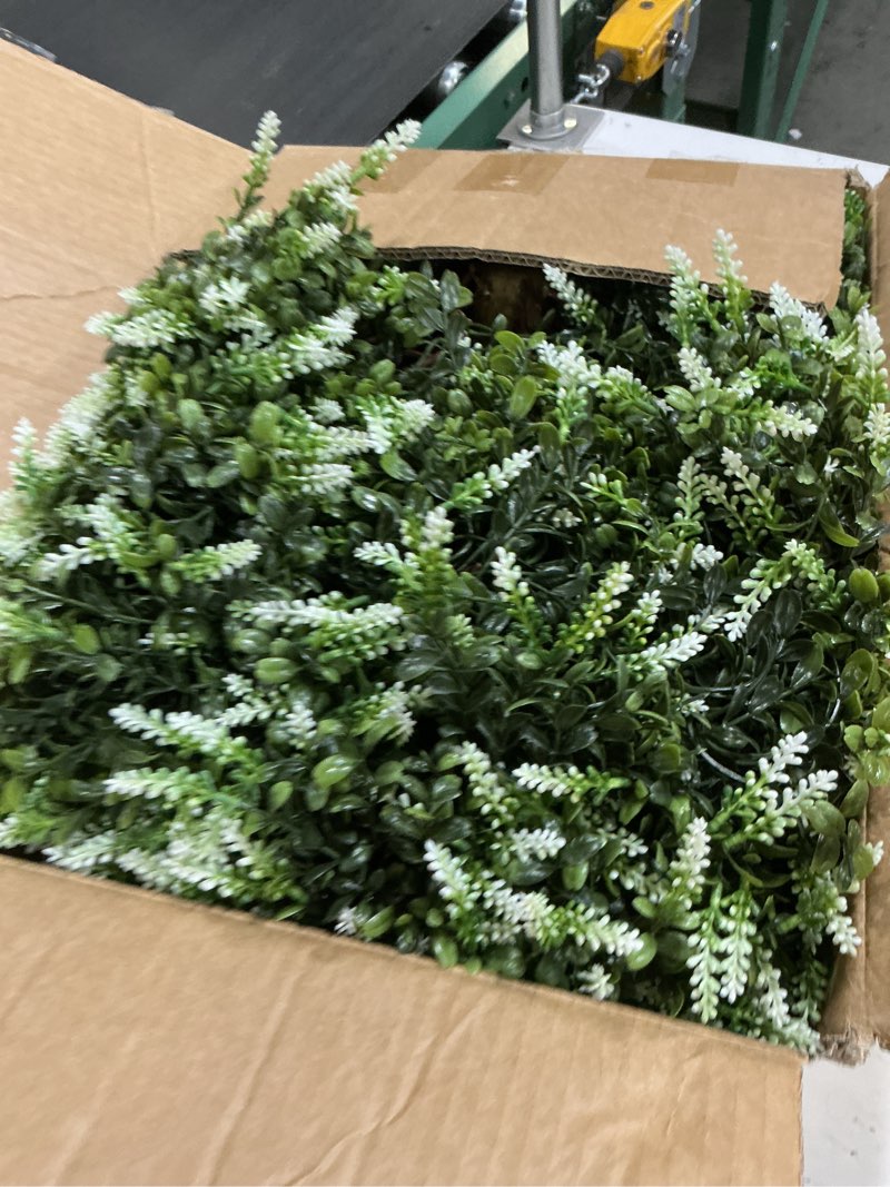 Condition photo showing Good Condition for hyeflora 26'' artificial topiary boxwood ball trees with lavender 2 pack fake plants for outdoor indoor artificial shrubs with ground spike uv resistant fake bushes for front porch garden (white) ball shaped-white lavender