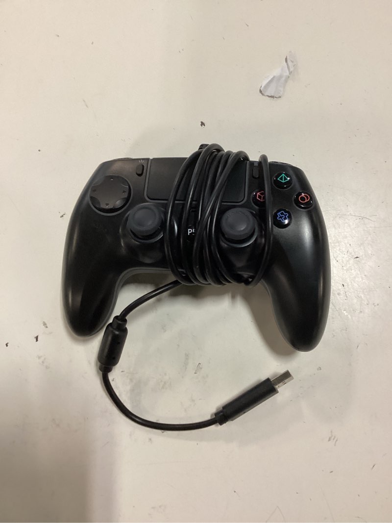 Condition photo showing As Is for guoc rgb wired controller for ps5/ps4 and pc with hall effect joystick and trigger, 3.5mm audio jack, support tubro/ma cro function, adjustable dual vibration 6-axis motion control gamepad rgb black