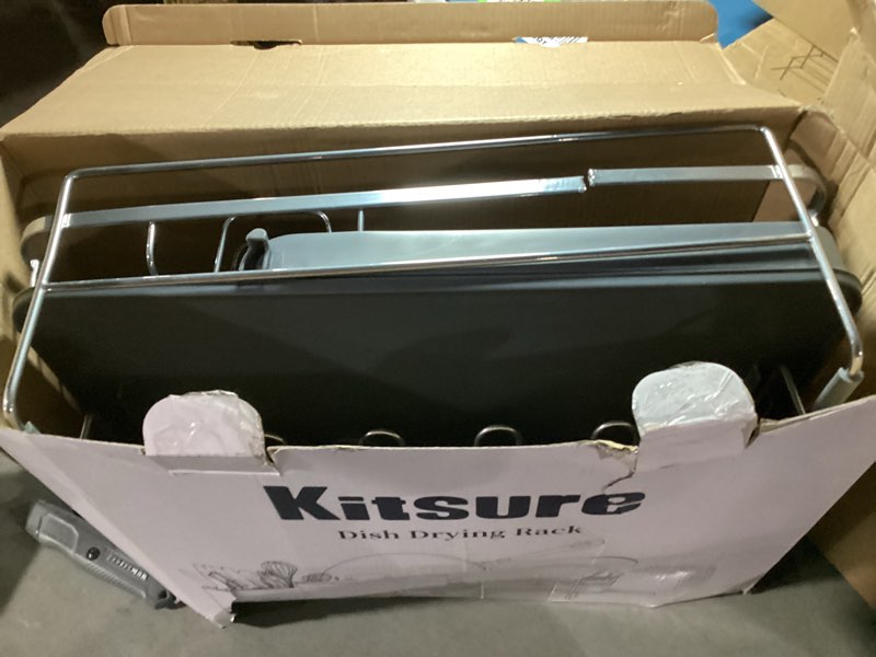 Condition photo showing As Is for kitsure large dish drying rack - extendable dish rack, multifunctional dish rack for kitchen counter, anti-rust dish drainers with cutlery & cup holders 19.2"-26.7" l x 12.9" w, black standard black