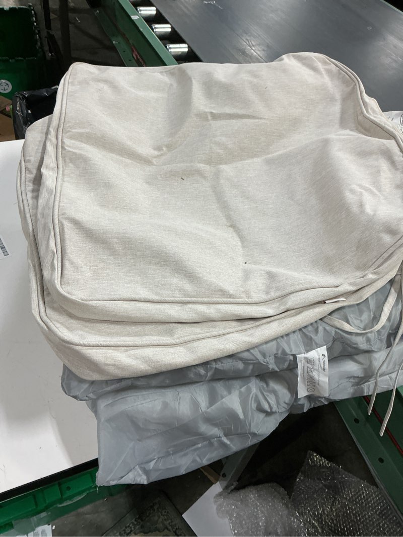 Condition photo showing Good Condition for bps 21 x 21 inch outdoor chair cushion set of 2, fade-resistant and water-resistant solution-dyed polyester fabric patio chair cushions with straps for outdoor/indoor dining chairs 21''w x 21''d light taupe 2