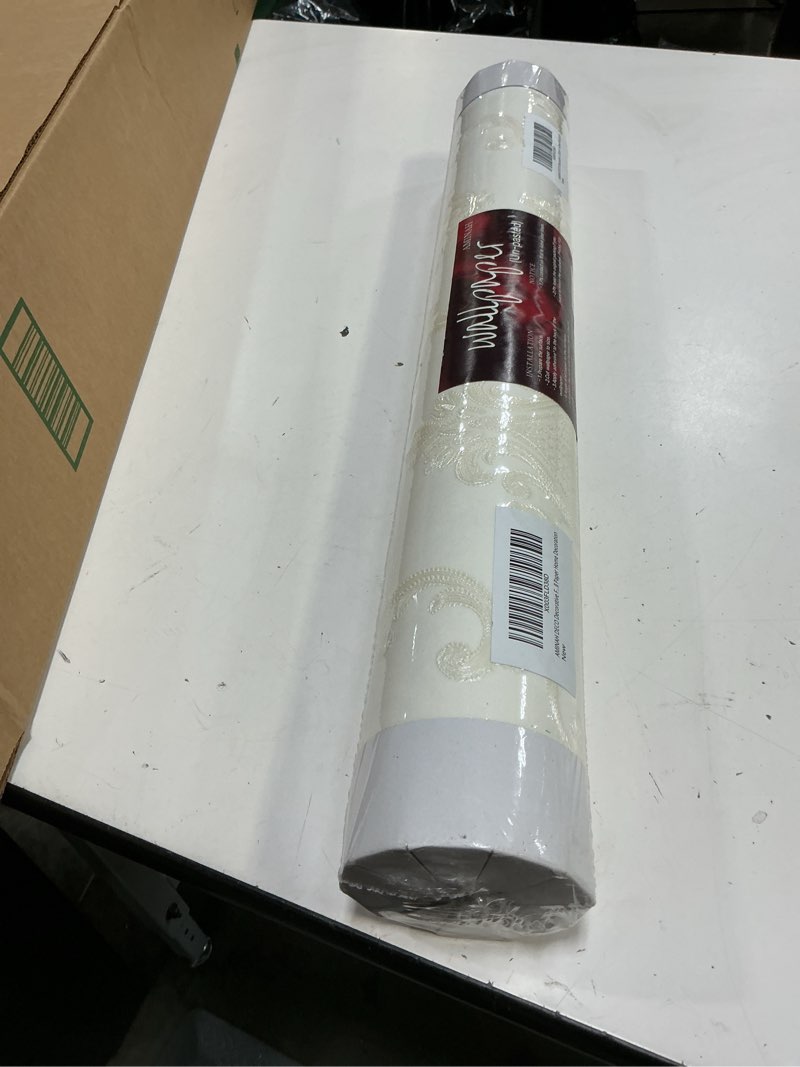 Condition photo showing New/Like New for cream white damask decorative textured floral wallpaper non-woven wall paper home decoration,20.8 in x 393.00 in [ not peel and stick ] 20.8" x 393"
