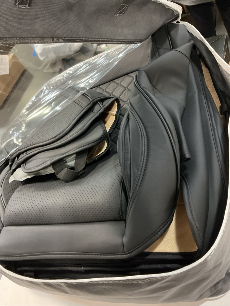 Condition photo showing Good Condition for Premium Leather Car Seat Covers, Universal Fit for Cars SUVs Trucks and Sedans, Waterproof Car Seat Cushion with Airbag Compatible & Scratch-Resistant, Black Seat Covers for 5 Seats Full set Black