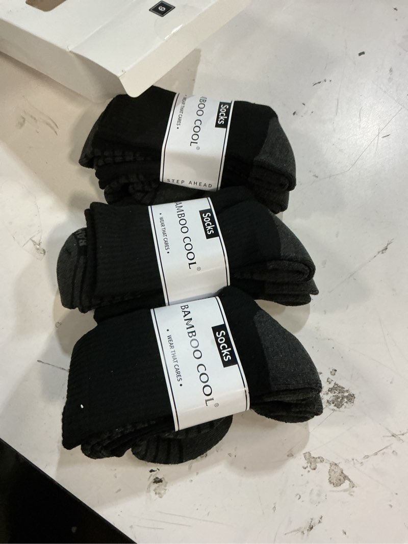 Condition photo showing Good Condition for (size:l)bamboo cool men's crew socks athletic running sports socks, cushioned moisture wicking, breathable arch support 6 pack black*6 large