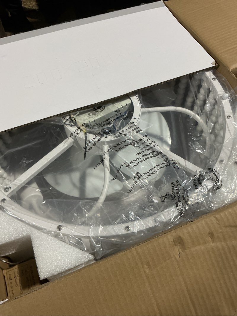 Condition photo showing Good Condition for Ceiling Fans with Lights and Remote - Bulbs Included, Caged Fandelier with Handcrafted Beaded Décor 19 inches Reversible Flush Mount Installation Ceiling Fan, Off-White Off-White 19.2