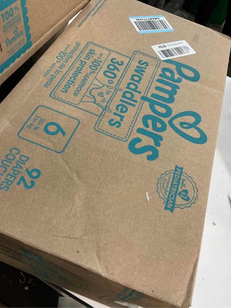 Condition photo showing New/Like New for Pampers Diapers - Swaddlers 360° - Size 6, 92 Count, up to 100% Leakproof Comfy Dry Fit, Designed for Easy Changes, Pull On Baby Diaper (Packaging May Vary) Size 6 92