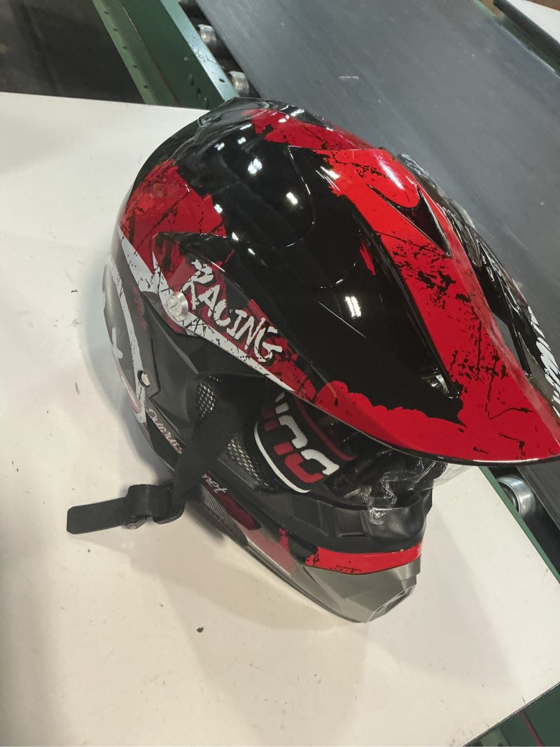 Condition photo showing Good Condition for (size m)oumurs dot adult atv dirt bike helmet with goggles gloves & mask adjustable sun visor motorcycle adult helmet off-road motocross downhill moped mx for unisex-adult oumurs 125a-matte black red medium