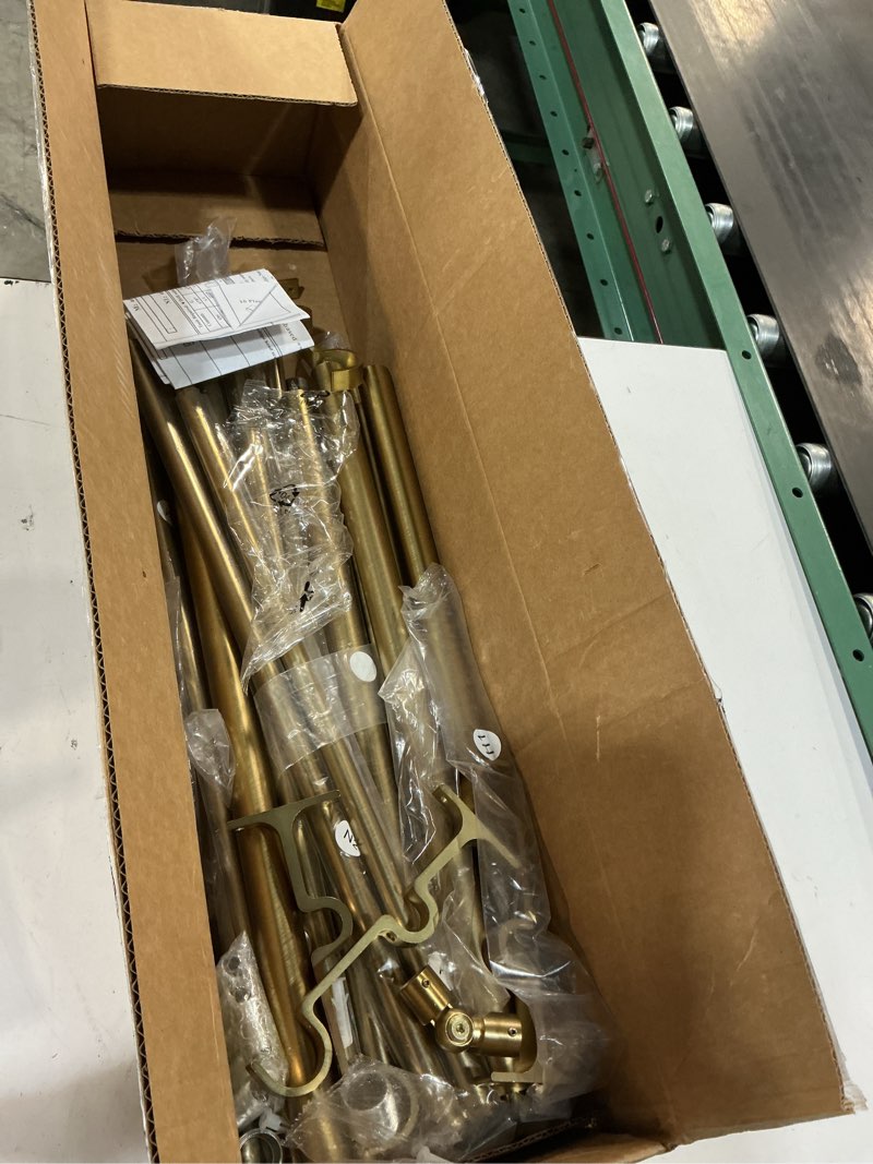 Condition photo showing Good Condition for warm gold double corner window curtain rods with aluminum end cap finials and brackets,1 inch diameter dual bay window curtain rods, adjustable 2 sided 32-86 inch double drapery rod 32-86" double rods warm gold