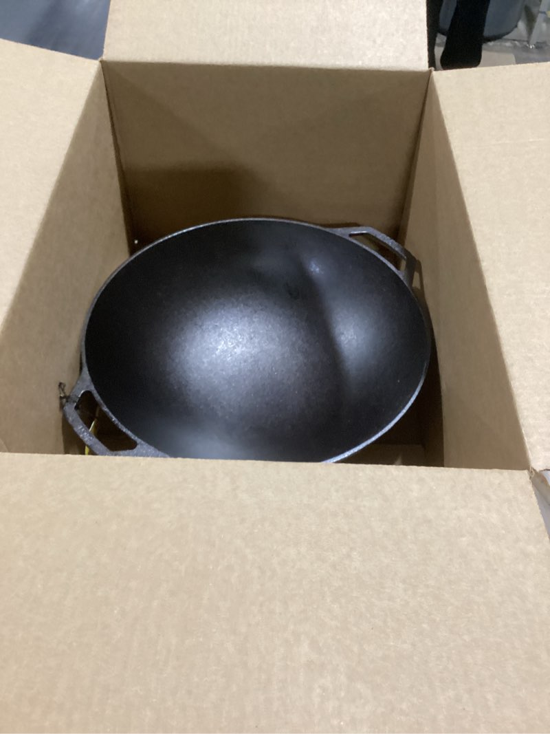 Condition photo showing New/Like New for Lodge Pre-Seasoned Cast Iron WOK - Dual Assist Handle - Use in the Oven, on the Stove, or on the Grill - 14 Inch