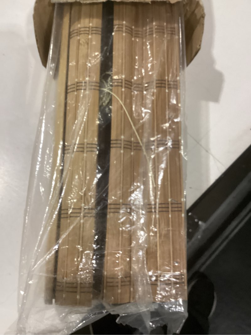 Condition photo showing As Is for lazblinds no tools no drill cordless bamboo roman shades, light filtering window treatment, roll up bamboo blinds for windows 35'' w x 64'' h, brown light filtering-brown206 35" w x 64" h