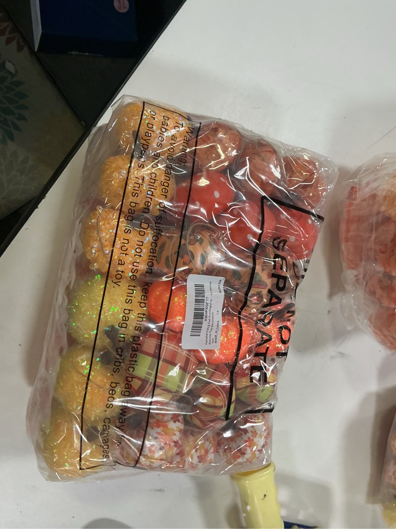 Condition photo showing Good Condition for 51 Pcs Fall Ornaments for Tree Thanksgiving 3D Pumpkin Felt Maple Leaf Hanging Ornaments Fall Tree Decoration for Home Farmhouse Harvest Autumn Decoration