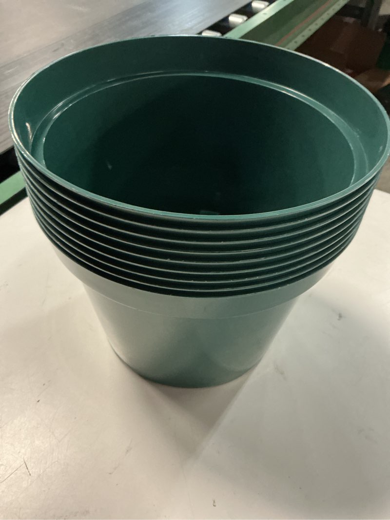Condition photo showing Good Condition for 10 Pack Green Plastic Planter Pots, 10 Inch Thick with Multiple Drainage Holes, for Herbs, Strawberries, Flowers - Indoor/Outdoor Green 10 Inch 10 Pack