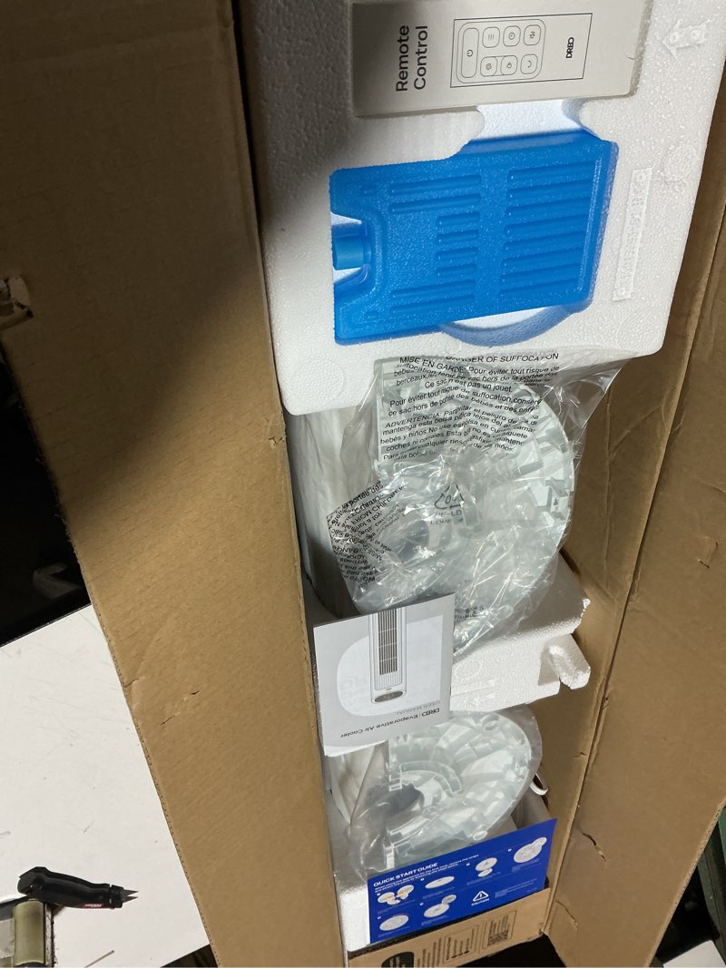 Condition photo showing Good Condition for DREO Portable Air Conditioners Fan, 40” Standing Fans that Blow Cold Air, Portable AC?80° Oscillating Evaporative Air Cooler?Removable Water Tank, Ice Packs, Remote Control, 4 Speeds, 7H Timer, White