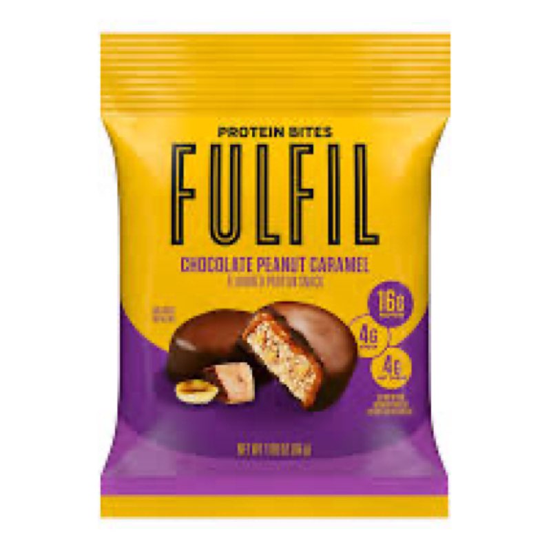 (bb 11-25)fulfil protein snack bites, chocolate peanut caramel flavored, gluten free with 16g protein per serv