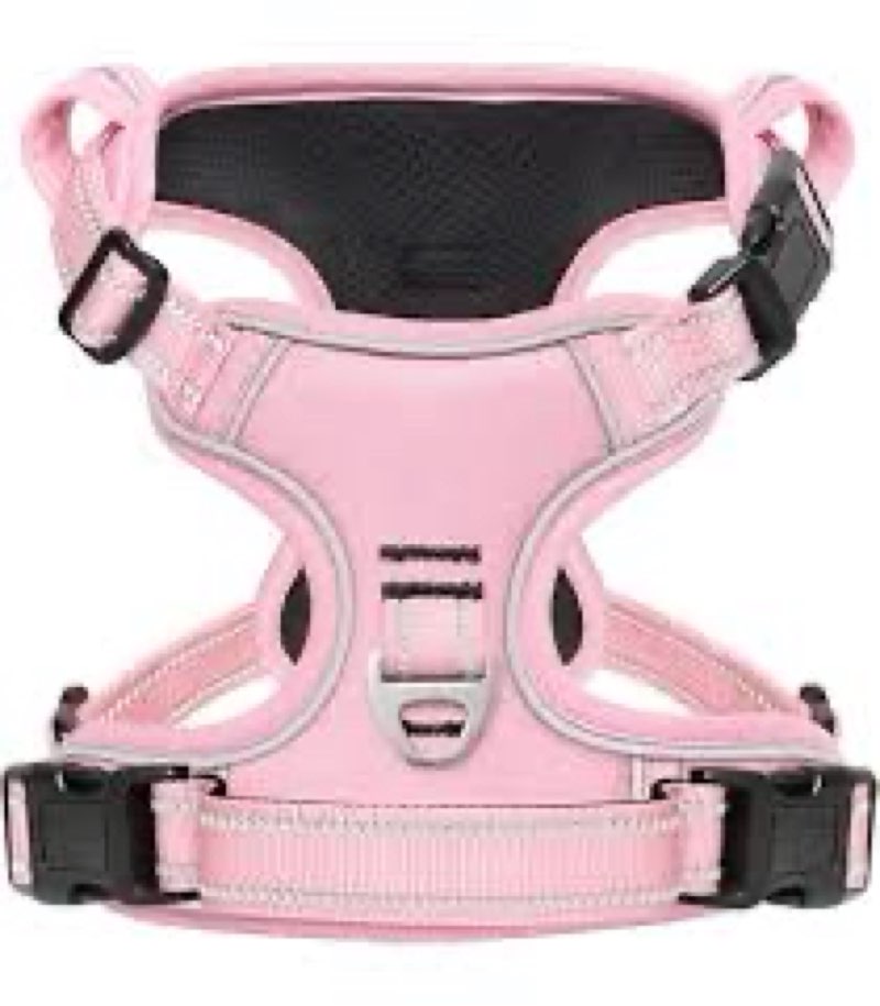 BARKBAY No Pull Dog Harness small Reflective Dog Harness with Front Clip and Easy Control Handle for Walking Training Running with ID tag Pocket(Pink,L)