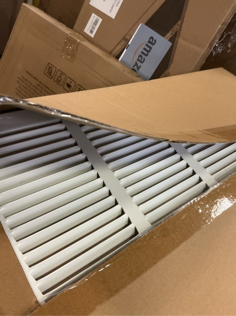 Condition photo showing Good Condition for fits 20x14 duct opening stamped steel return air grille vent cover grille for sidewall and ceiling in white surface dimensions: 21.75"w x 15.75"h (20" w x 14" h duct opening)