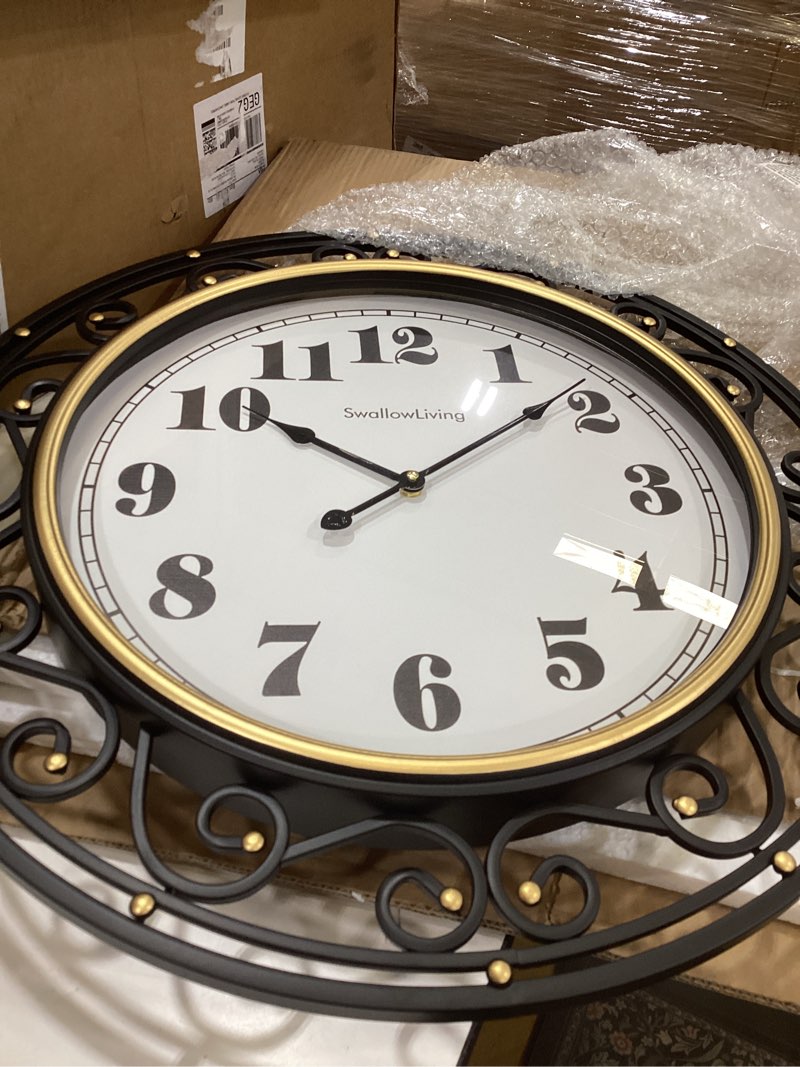 Condition photo showing Good Condition for decorative iron style wall clock 12 inch silent battery operated vintage elegant retro clocks for living room decor, kitchen office dining room bedroom school classroom (13736)