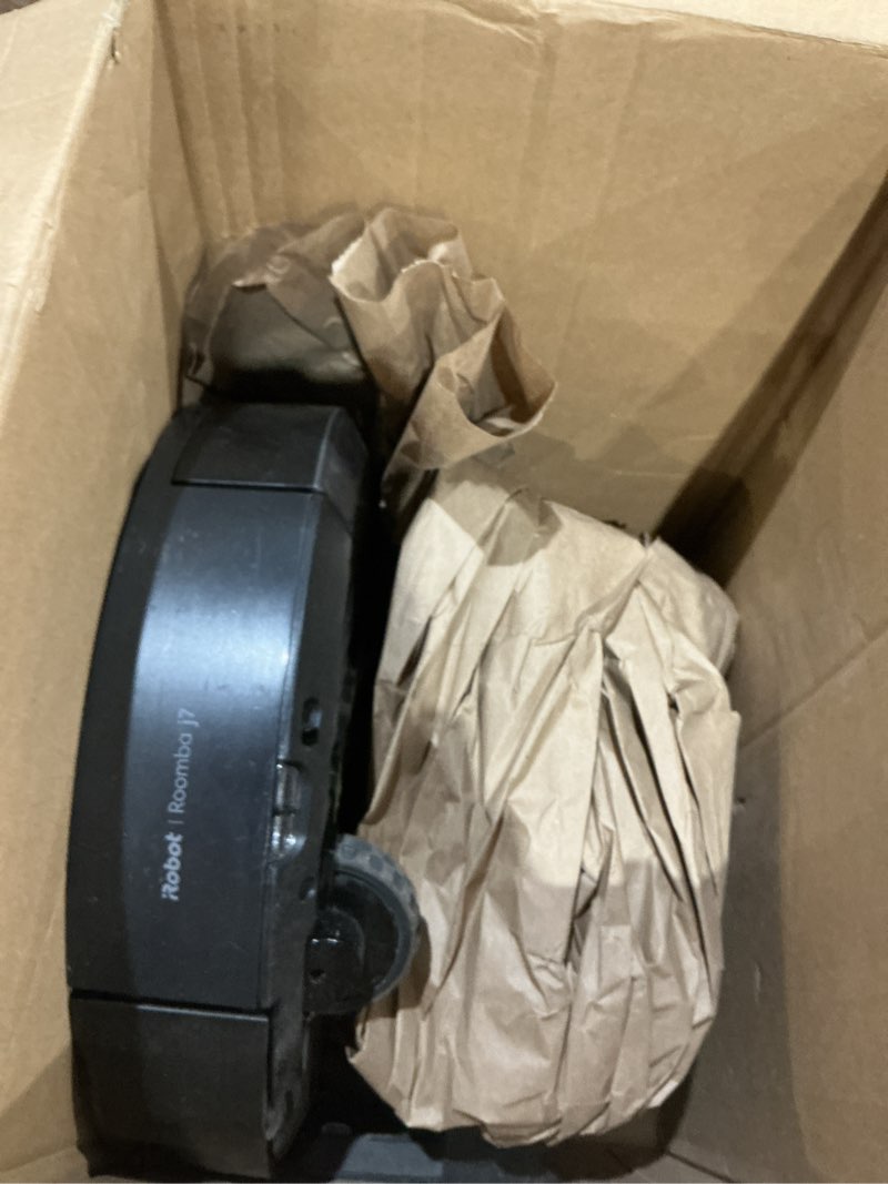 Condition photo showing As Is for shark navigator robot vacuum and self-empty base with bagless 60-day capacity self-empty base, smartpath navigation, powerful pet hair pickup, anti-hair wrap, for carpets & hard floors, grey, rv2120ae smartpath navigator w/ auto-empty(grey)