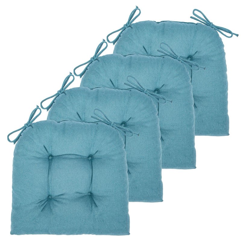 Chair Cushion, 4 Pack Chair Cushions for Dining Chairs, Chair Pads and Mat with Ties for Indoor Kitchen Seat and Desk (4 Count - 17 x 16 in, Teal)