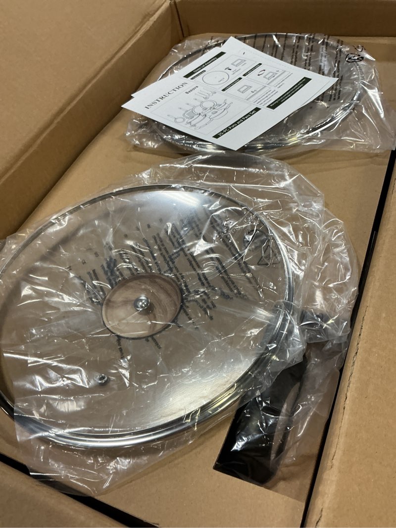 Condition photo showing New/Like New for 25-PC Pots and Pans Set Non Stick Ceramic Cookware Set, Healthy Non Toxic Kitchen Cookware Sets with Large Capacity, Induction Compatible, PFAS/PTFE/PFOA/PFOS Free, Black/White