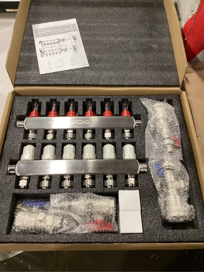 Condition photo showing Good Condition for 6-loops radiant floor heating manifold pex pipe radiant heat floor manifold 304 stainless steel for 1/2" pex tube | hydronic radiant for 1/2" pex tubing, fits pert/pex id12mm od16mm, for radiant floor heating not for potable water