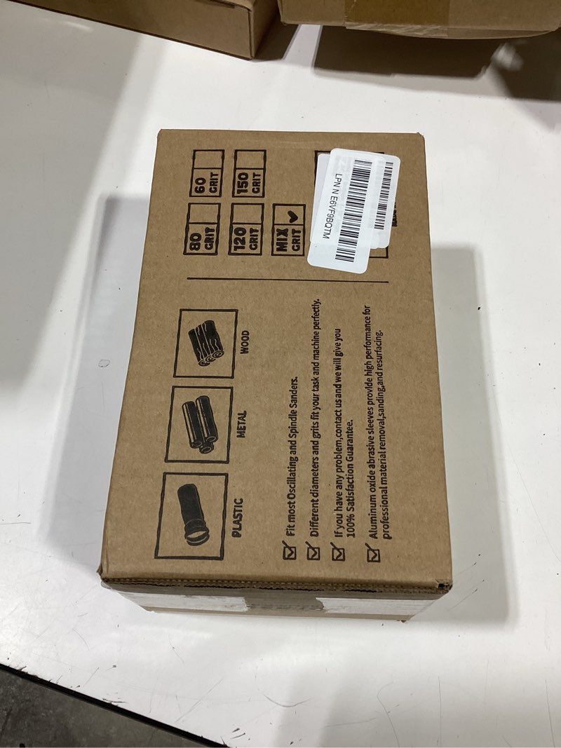 Condition photo showing As Is for 18 pack spindle sander sleeves, sanding sleeves for oscillating sander, 80 150 240 assorted grit sandpaper, 4-1/2" length, 1/2",3/4",1",1-1/2", 2", 3" diameter 4-1/2 inch(mix grit)