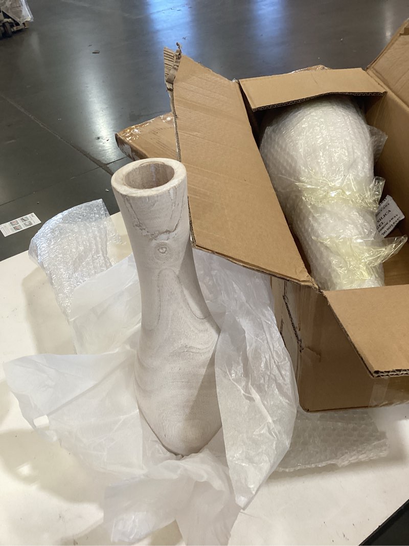 Condition photo showing Good Condition for floor vase home decor, tall vases for floor set of 2 (22.2 in and 13.4in combo set), wood floor vases decorative tall for living room, oak oak bulbous shape