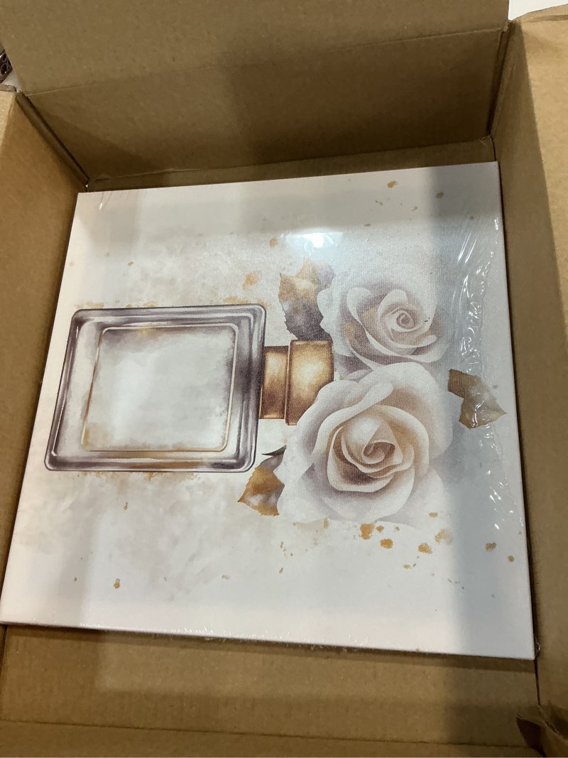 Condition photo showing Good Condition for pbxbjy flower bathroom decor perfume bottle with flower wall art gold grey rose poster fashion picture modern girls bedroom wall decor framed (16.00" x 16.00") 16"l x 16"w